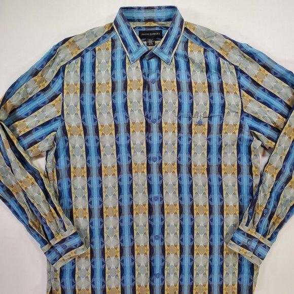 Jhane Barnes Shirt Men Medium Blue Geometric Casual Button Down Designer Vintage - Picture 6 of 16